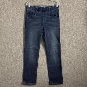 Betabrand Women's Medium Dark Wash Blue Denim Straight Pull On Pants Pockets